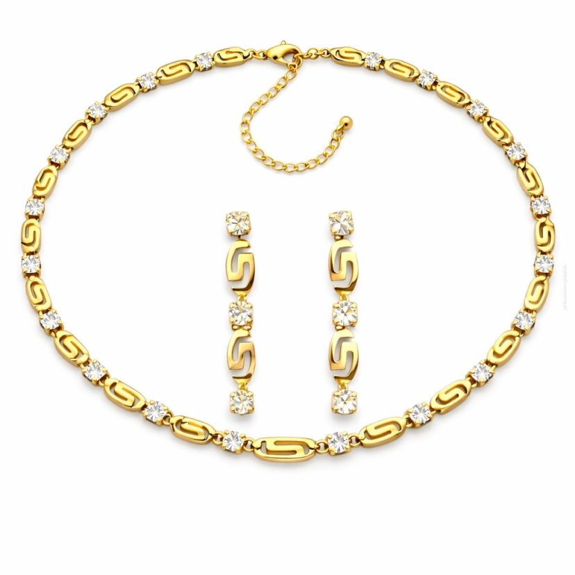 KOMPLET WIECZOROWY NASZYJNIK+ KOLCZYKI MOTYW LITERY „S” Z CYRKONIĄ ZŁOTY 0730-03