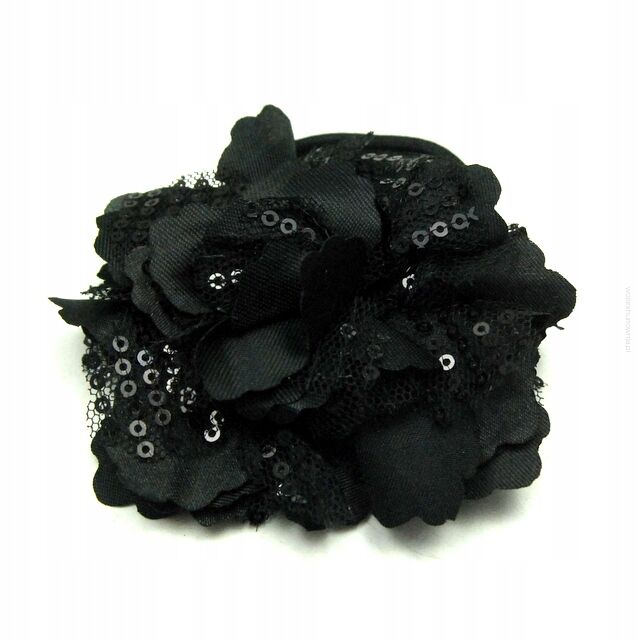 BROSZKA/ SPINKA/ GUMKA DO WŁOSÓW  KWIAT CZARNY Z CEKINAMI 0615-679