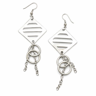 KOLCZYKI WISZĄCE BLASZKI KWADRATY Z ŁAŃCUSZKIEM MODERN 0605-70