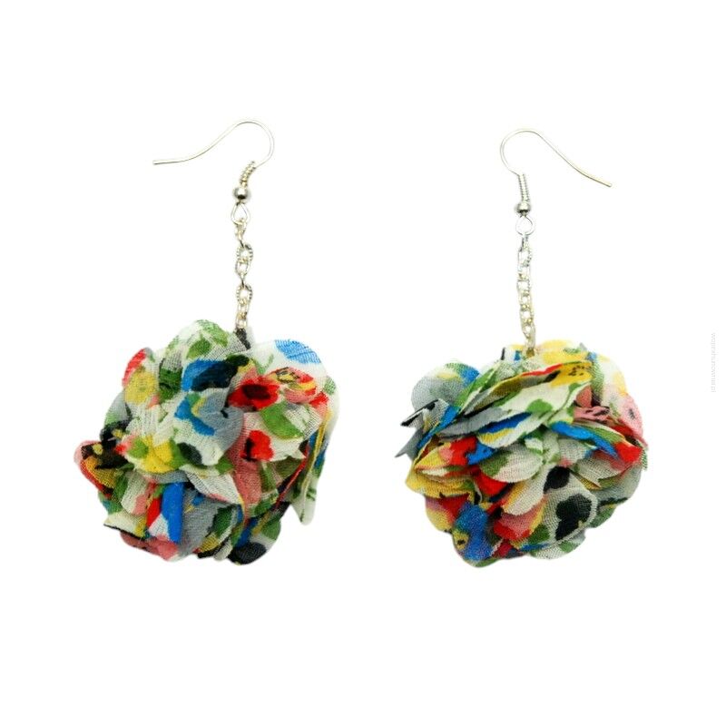 KOLCZYKI Z MATERIAŁU WISZĄCE, KOLOROWE KWIATY                                                                        (0611-80 SAH)