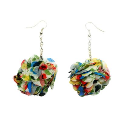 KOLCZYKI Z MATERIAŁU WISZĄCE, KOLOROWE KWIATY                                                                        (0611-80 SAH)