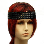 OPASKA DO WŁOSÓW ELASTYCZNA CZARNA OZDOBNE KWADRATY 0314-12 - 2