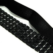 OPASKA DO WŁOSÓW ELASTYCZNA CZARNA OZDOBNE KWADRATY 0314-12 - 4