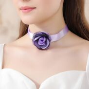 CHOKER NA TASIEMCE Z FIOLETOWYM KWIATEM                                                    (3029-1 SA) - 2