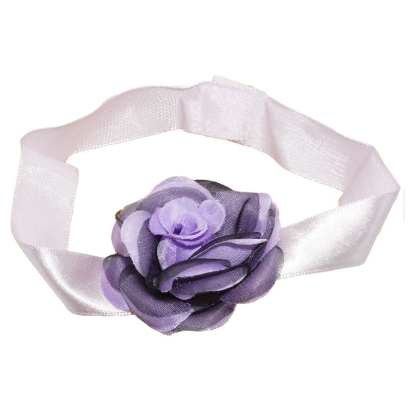 CHOKER NA TASIEMCE Z FIOLETOWYM KWIATEM                                                    (3029-1 SA)