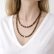 KORALIKI DREWNIANE DROBNE ROZPINANE BEŻOWO - CZARNE (5 SZTUK) 0738-4 - 4