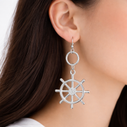 KOLCZYKI WISZĄCE KÓŁKA STERY STATKU SREBRNE 0604-98 - 2