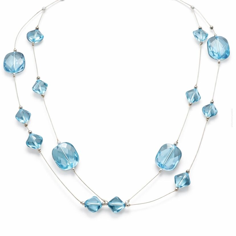 NASZYJNIK DŁUGI Z PRZEZROCZYSTYMI KORALAMI BŁĘKITNY 0611-KN