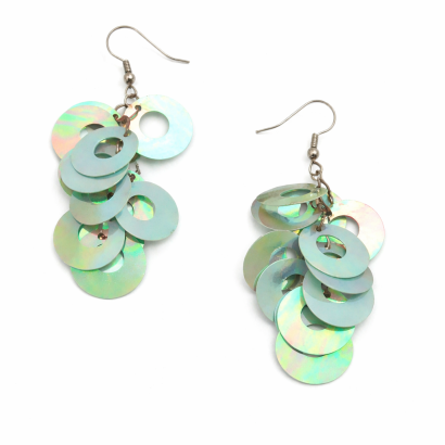 KOLCZYKI WISZĄCE KOŁA POŁYSKUJĄCE ZIELONO-PERŁOWE 0605-148