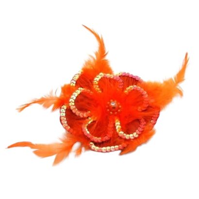 BROSZKA DAMSKA / GUMKA DO WŁOSÓW Z POMARAŃCZOWYM KWIATEM Z CEKINAMI 0615-755