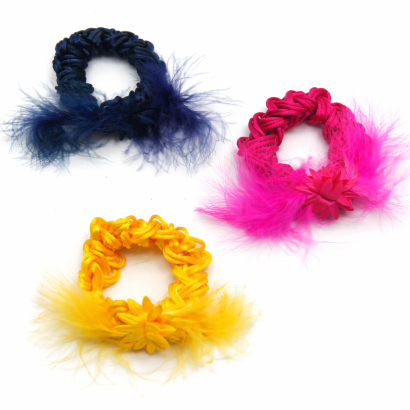 GUMKI DO WŁOSÓW PLECIONE Z PIÓRKAMI 3 SZTUKI (0290-13 SAM)