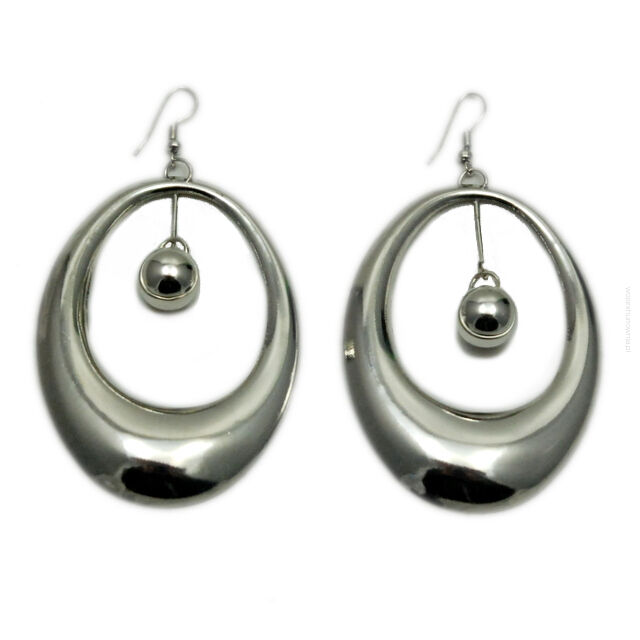 Kolczyki srebrne owalne z wiszącą kulką  615-156