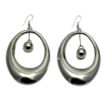 Kolczyki srebrne owalne z wiszącą kulką  615-156