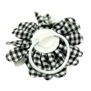 GUMKA  DO WŁOSÓW OZDOBNA MATERIALOWA KWIAT  CZARNO-BIAŁA PEPITKA ( 0617-48) - 2