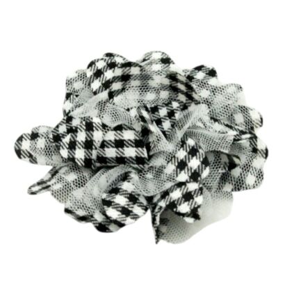 GUMKA  DO WŁOSÓW OZDOBNA MATERIALOWA KWIAT  CZARNO-BIAŁA PEPITKA ( 0617-48)