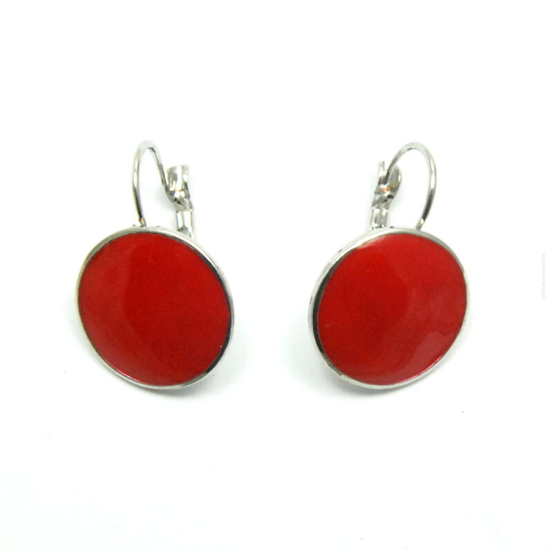 KOLCZYKI WISZĄCE EMALIOWANE CZERWONE OKRĄGŁE                                            (9354-1 SAM)