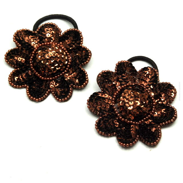 GUMKI DO WŁOSÓW OZDOBNE BRĄZOWE Z CEKINAMI (2 SZTUKI) 0214-506