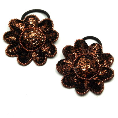 GUMKI DO WŁOSÓW OZDOBNE BRĄZOWE Z CEKINAMI (2 SZTUKI) 0214-506