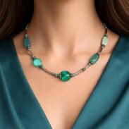NASZYJNIK CANTO TURKUSOWO-ZIELONY SRERNE ELEMENTY ELEGANCKI 47 CM(CANTO-N-7) - 3