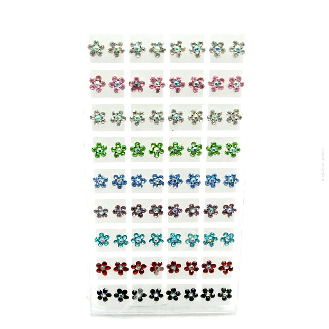 KOLCZYKI NA PALETCE (36 PAR) KWIATKI Z DŻETAMI KOLOROWE 0738-66