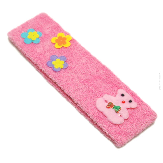 OPASKA NA GŁOWĘ Z FROTY RÓŻOWA MIŚ I KWIATKI 0176-44