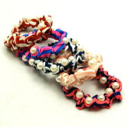 GUMKI DO WŁOSÓW Z PEREŁKAMI MATERIAŁOWE MIX KOLOR (10 SZTUK)1410-020 D - 2