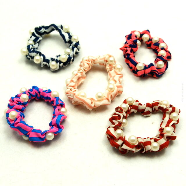 GUMKI DO WŁOSÓW Z PEREŁKAMI MATERIAŁOWE MIX KOLOR (10 SZTUK)1410-020 D