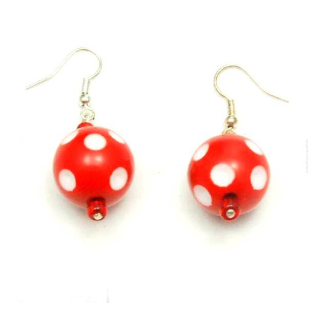 KOLCZYKI KULKI CZERWONE W BIAŁE KROPKI  PIN-UP 0608-21