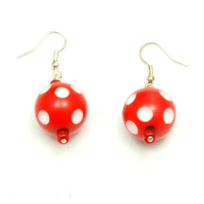 KOLCZYKI KULKI CZERWONE W BIAŁE KROPKI  PIN-UP 0608-21