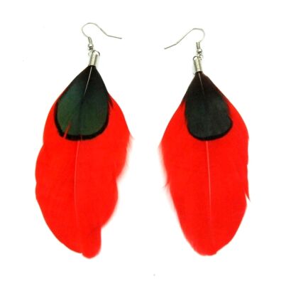 KOLCZYKI WISZĄCE Z CZERWONYMI PIÓRKAMI                                                                             (0615--677 SAH)