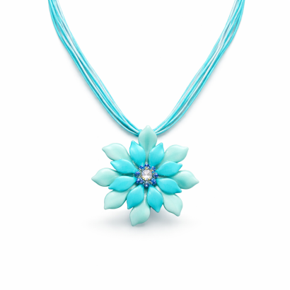 NASZYJNIK / WISIOR KWIAT SELEDYNOWY NA SZNURECZKACH (0990 SAM)