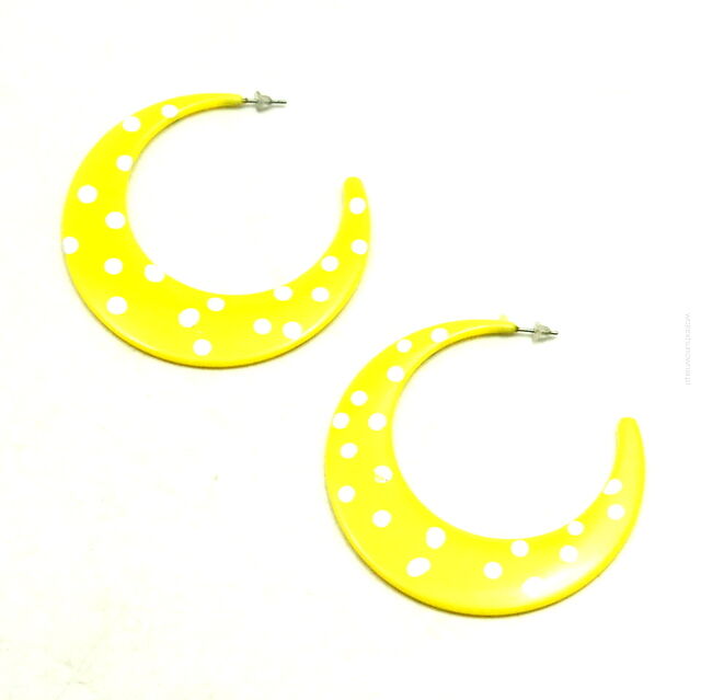 KOLCZYKI KOŁA ŻÓŁTE W BIAŁE KROPKI                                                                                0608-560