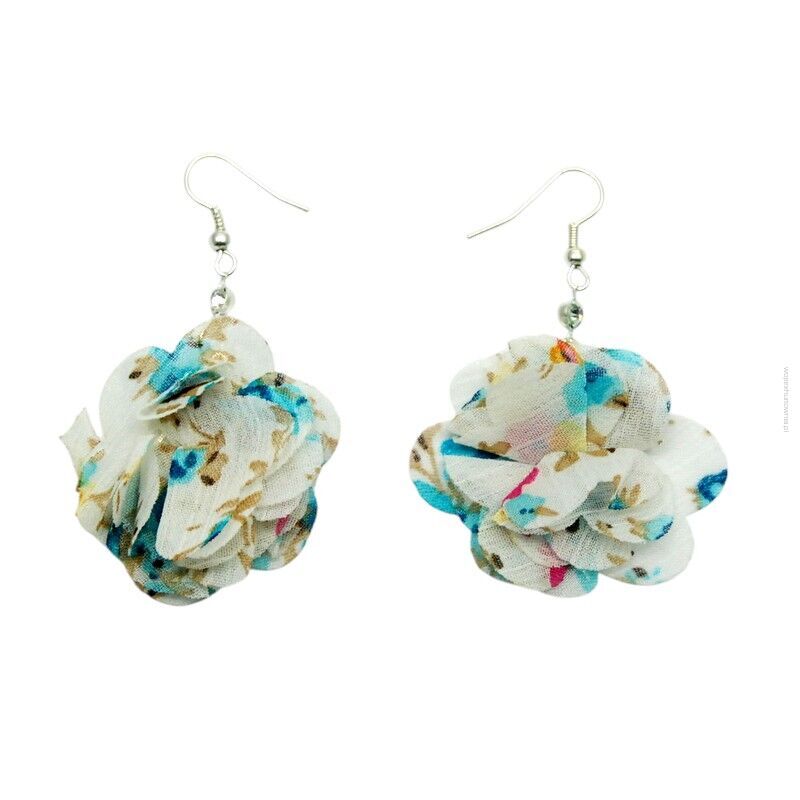 KOLCZYKI Z MATERIAŁU WISZĄCE KOLOROWE  KWIATY                                                                        (0611-89 SAH)