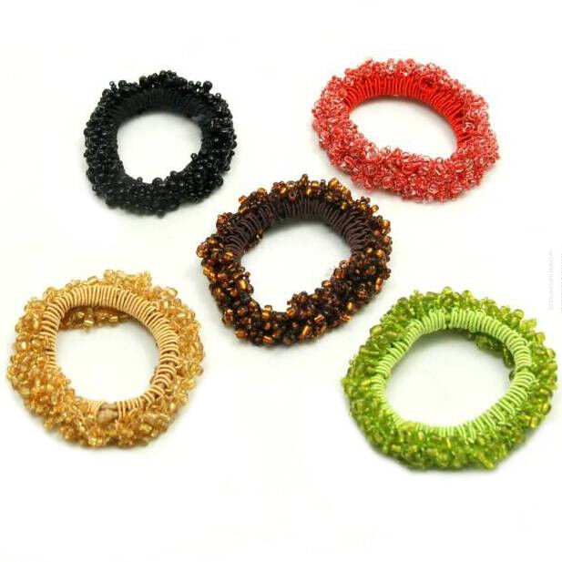 GUMKI DO WŁOSÓW OZDOBNE (5 SZTUK) Z KORALIKAMI/ KRYSZTAŁKAMI 0323-1