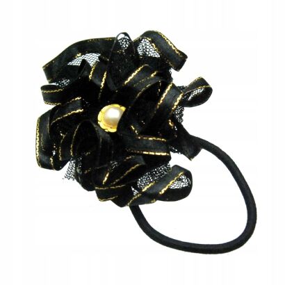 GUMKA DO WŁOSÓW Z TASIEMEK CZARNA Z PEREŁKĄ 0214-559