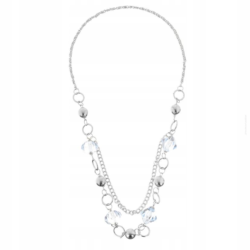 KORALE/NASZYJNIK DWURZĘDOWY NA ŁAŃCUSZKU PRZEZROCZYSTE KORALIKI 0676-1010