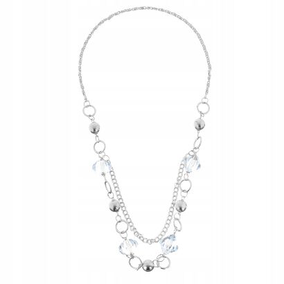 KORALE/NASZYJNIK DWURZĘDOWY NA ŁAŃCUSZKU PRZEZROCZYSTE KORALIKI 0676-1010