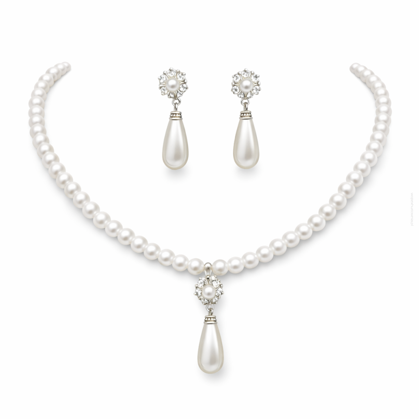 KOMPLET BIŻUTERII KORALE PEREŁKI + KOLCZYKI                               (0646-16 SAM C)