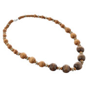 KORALE DAMSKIE DREWNIANE NA GUMCE BRĄZOWO-BEŻOWE                                                                                        (0613-1007 SAHG) - 2