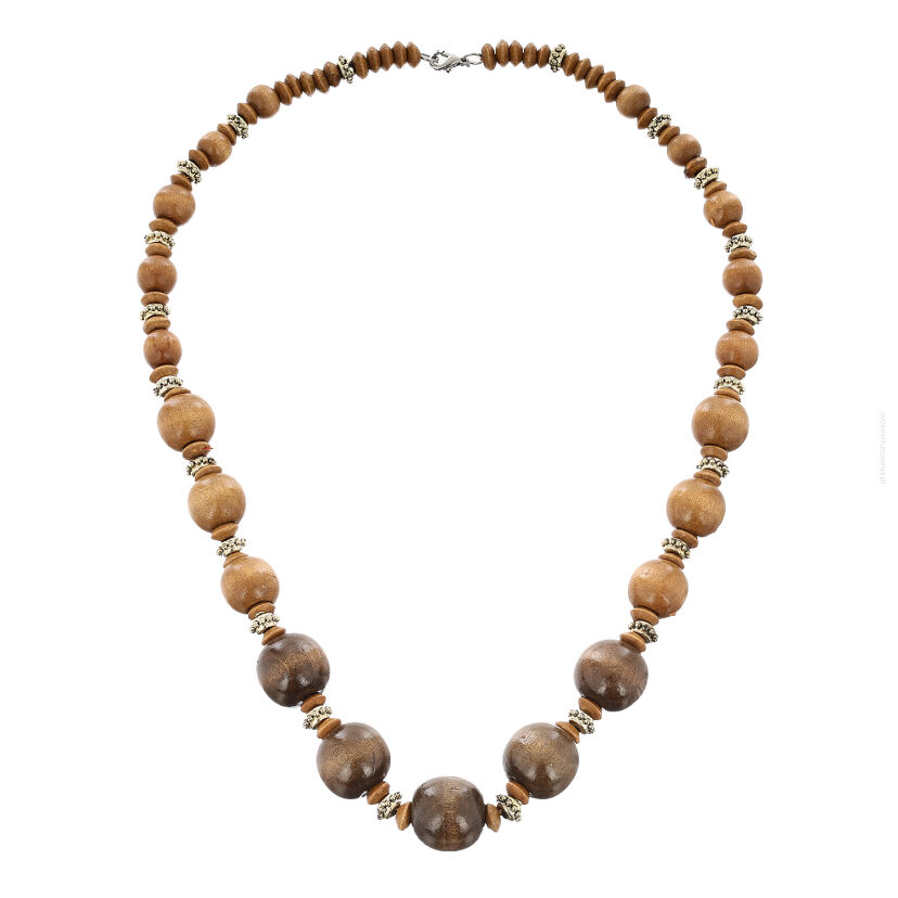 KORALE DAMSKIE DREWNIANE NA GUMCE BRĄZOWO-BEŻOWE                                                                                        (0613-1007 SAHG)