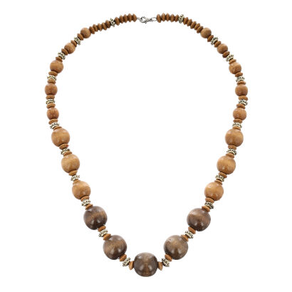 KORALE DAMSKIE DREWNIANE NA GUMCE BRĄZOWO-BEŻOWE                                                                                        (0613-1007 SAHG)