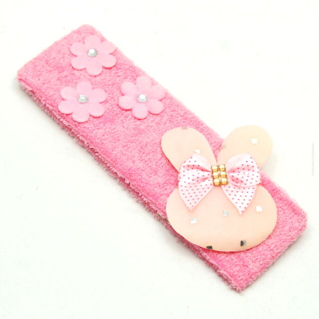 OPASKA NA GŁOWĘ Z FROTY RÓŻOWA KRÓLIK I KWIATKI 0176-4