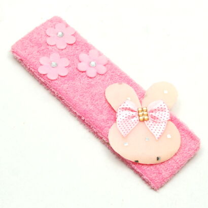 OPASKA NA GŁOWĘ Z FROTY RÓŻOWA KRÓLIK I KWIATKI 0176-4