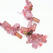 NASZYJNIK / KORALE RÓŻOWE NA SZNURECZKACH Z ZAWIESZKĄ                                                                    0612-1057 - 2