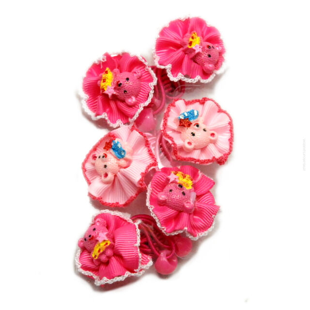 GUMKI DO WŁOSÓW DZIECIĘCE RÓŻOWE Z MISIEM 6 SZTUK (0767 SA)