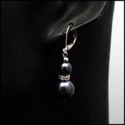 KOMPLET SET KLASYCZNY NASZYJNIK + KOLCZYKI CIEMNE PEREŁKI Z CYRKONIAMI 0676-09 - 3