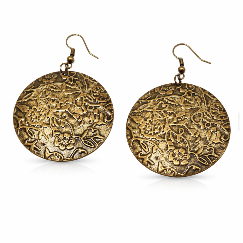 KOLCZYKI WISZĄCE METALOWE OKRĄGŁE VINTAGE / BOHO ZŁOTE (0615-162 SA)