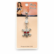 KOLCZYK DO PIERCINGU - PĘPEK CZASZKA CZERWONE OCZY 0615-53 - 2