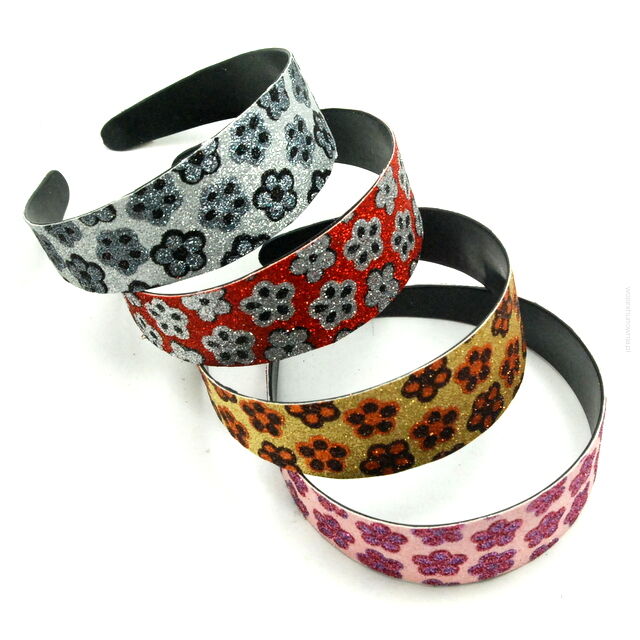 OPASKI DO WŁOSÓW SZEROKIE BROKATOWE KWIATKI 4 SZTUKI            (0214-48 SA)