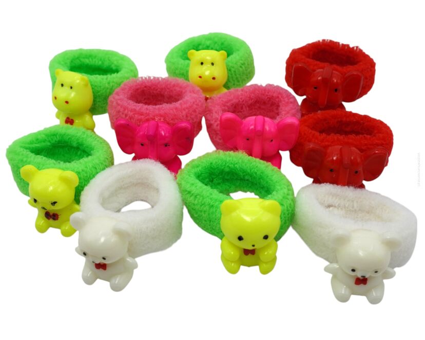 GUMKI DO WŁOSÓW DZIECIĘCE HIPOPOTAM, MIŚ, SŁOŃ, KRÓLIK 10 SZTUK (0554-2)